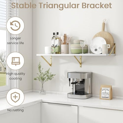 Dreamland Wall Mounted Floating Shelves Set of 2, 36x12, White&Gold | Engineered Wood, Visible Bracket, Large Storage, Hold Up to 60lbs, Living Room, Bathroom, Bedroom, Kitchen - color: White&gold, size: 36"W x 12"D