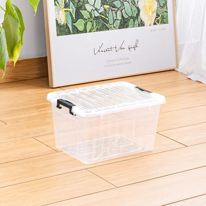 Cetomo 18Qt*6 Plastic Storage Bins, Storage Box, 6 Pack, Organizing Container with Durable Lids and Secure Latching Buckles, Stackable and Nestable, Clear with Black Buckle - size: 15L*6