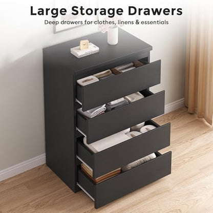 Jocoevol 4 Drawer Dresser for Bedroom, Black Dresser Chest of Drawers - Large Wood Dressers TV Stand with Deep Drawers Dressers for Living Room, Hallway, Entryway - Black - color: Black