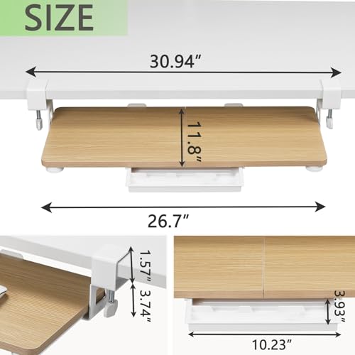 ETHU Keyboard Tray Under Desk, 26.77" X 11.81" Large Size Keyboard Tray with C Clamp-on Mount Easy to Install, Computer Keyboard Stand, Ergonomic Keyboard Tray for Home and Office (Oak) - color: Oak