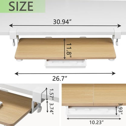 ETHU Keyboard Tray Under Desk, 26.77" X 11.81" Large Size Keyboard Tray with C Clamp-on Mount Easy to Install, Computer Keyboard Stand, Ergonomic Keyboard Tray for Home and Office (Oak) - color: Oak