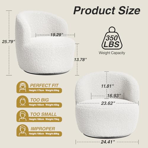 FiveWillowise Swivel Accent Chair Set of 2, 360° Small Round Barrel Chairs, Modern Cozy Sherpa Padded Armchair for Living Room, Bedroom, Waiting Room, Office, White - color: White, size: 2 PC