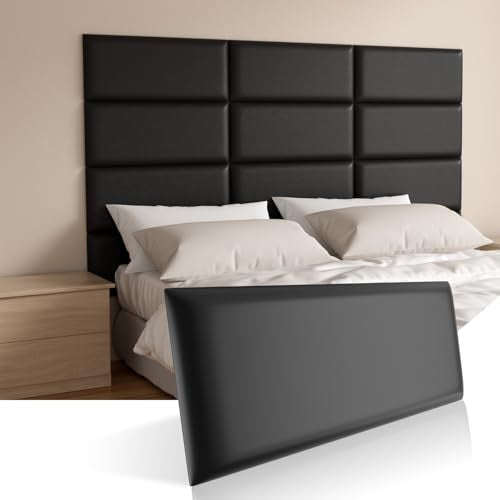 Headboards Wall Panel for Twin, Self-Adhesive 3D Wall Panels, Upholstered Wall Panel for Bedroom/Living Room (4 Pieces 9.84 in x 23.6 in) - color: Black, size: 4 PCS, style: Twin