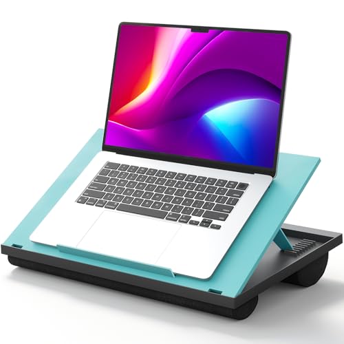HUANUO Adjustable Lap Desk - with 8 Adjustable Angles & Dual Cushions Laptop Stand for Car Laptop Desk, Work Table, Lap Writing Board & Drawing Desk on Sofa or Bed, HNLD2TB | Dual-cushion base, carry handle, 30% thicker for durability, wider anti-slip led