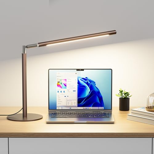 Brown LED Desk Lamp, 16" Dimmable Metal Desk Light with Base, 15W 1200LM, Adapter Included, Color & Brightness Adjustable, Modern Tall Table Lamp for Home Office Reading Study Task Laptop - color: Brown