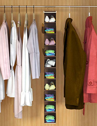 Libeder 10-Shelf Hanging Closet Shoe Organizers with Side Pockets, Coffee | Hanging Closet Organizer with Side Pockets for Wardrode,Dorm, Folding Shoe Racks, Space Saving Hanging Shelves with Hooks - color: Coffee With 6 Mesh Bags