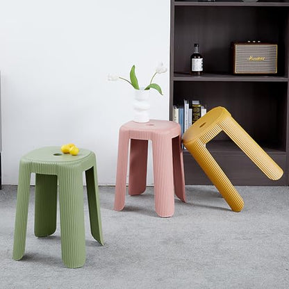 Stackable Round Stools, Space-Saving Plastic Chairs,Family Gathering, Backless Space Saving Vanity Chair for Bedroom Dining Room Living Room,Green - color: Green