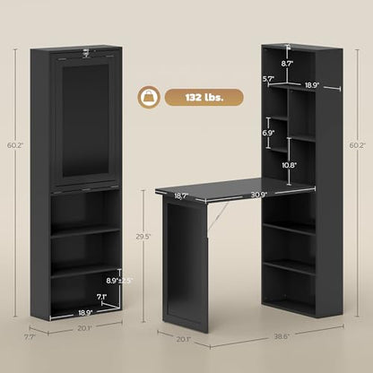 HOMCOM Foldable Convertible Writing Table Computer Desk, Black | Wall Mounted, Space-Saving, Chalkboard, Storage Shelves, for Small Spaces, Home Office, Bedroom, Dorm, Apartment - color: Black