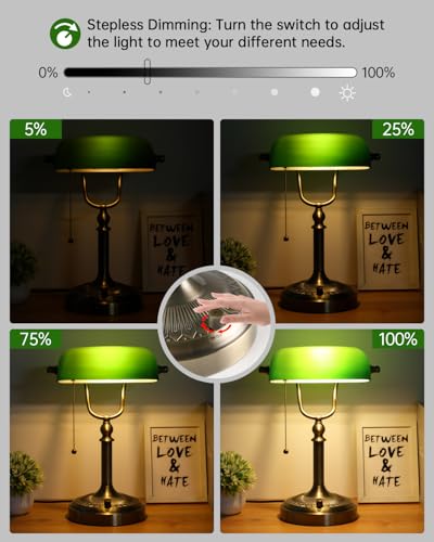 Green Stepless Dimmable Glass Bankers Desk Lamp | Table Lamp Plug in Fixture for Study, Office, LED Bulb Included - color: Green-Dimmable