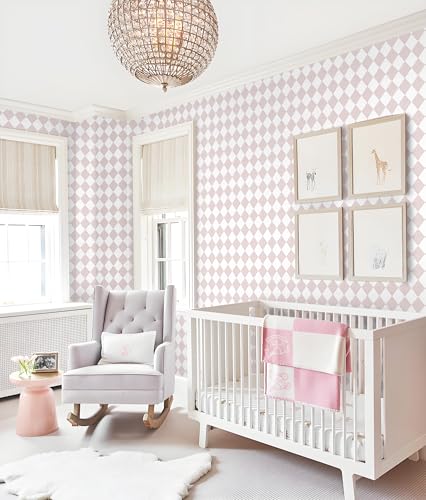 Safiyya 196"x 17.3" Pink and White Checkered Wallpaper Geometric Funky Peel and Stick Wallpaper Self Adhesive Removable Contact Paper Pink Check Wall Paper for Bedroom - color: Pink, size: 17.3" x 196"