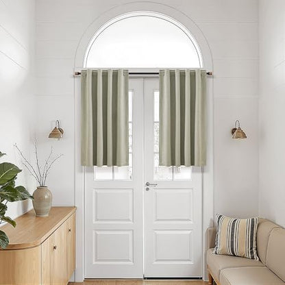 Sage Green 100% Blackout Kitchen Linen Curtains Back Tab 30 Inch Length Privacy Elegant Mini Cafe Curtain for Rustic Farmhouse Bathroom Thermal Insulated Bath Room Over Sink Drape 26x30 - color: Sage Green, size: 26"W x 30"L (Pack of 2)