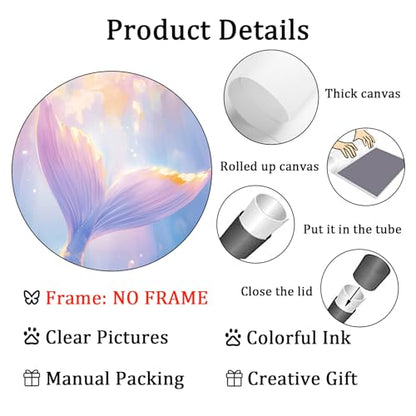 Coastal Beach Wall Art Mermaid Tail Artwork Blue Ocean Prints Trendy Girl Posters Ocean Life Pictures Summer Beach Paintings Trendy Funky Posters Aesthetic Summer Pictures for Room 16x24in Frameless - color: E2Unframed