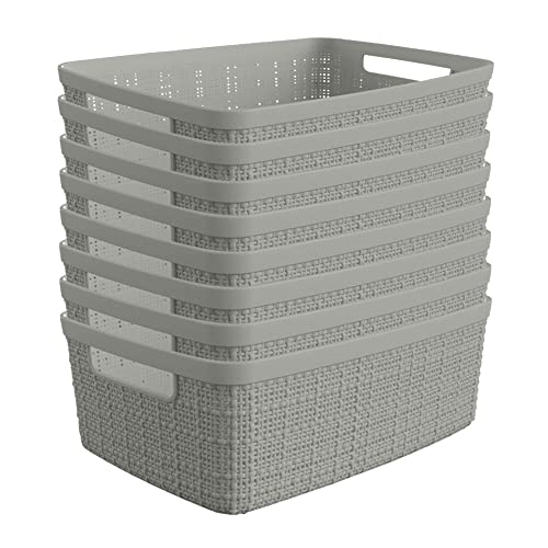Curver Set of 8 Small 4.5L Jute Decorative Plastic Organization and Storage Baskets - Perfect Bins for Home Office, Closet Shelves, Kitchen Pantry and All Bedroom Essentials, Grey - color: Grey, size: Small 4.5L