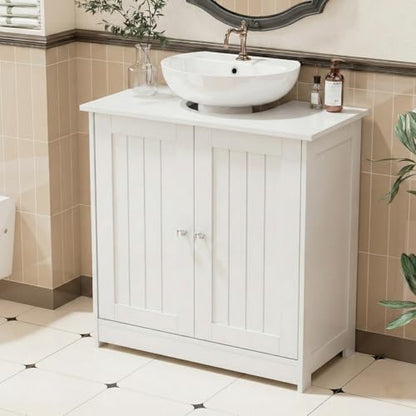 Bonnlo Pedestal Sink Storage Cabinet with 2 Doors Traditional Under Sink Cabinet Bathroom Space Saver Organizer with Adjustable Shelf White 23 5/8" W x 11 7/16" D x 23 5/8" H - color: White