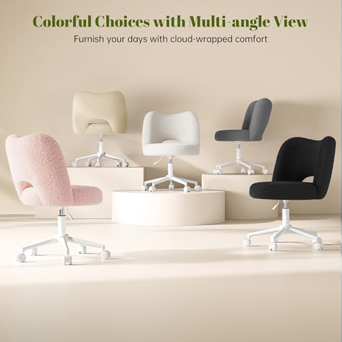 DurayLoly Vanity Chair with Open-Back & Wheels,Armless,Grey | 360° Silent Wheels,Comfy Teddy Fleece,Height Adjustable for Make-up Room,Bedroom,Dorm,Grey - color: Grey