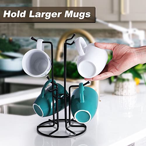 HULISEN Mug Tree for Large Cups, 6 Hook Countertop Coffee Mug Holder, Black | Cup Rack for Counter, Stable Wide Base, Metal Stand for Kitchen Coffee Bar Display, Space-Saving, No Assembly Required - color: Black