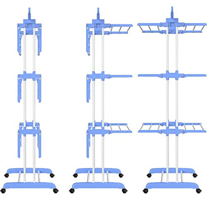 HOMIDEC Clothes Drying Rack, 4-Tier(67.7" H) Foldable Drying Rack Clothing | Foldable Stainless Steel Drying Rack, Movable Laundry Drying Rack with 4 Castors and 14 Hooks for Bed Linen, Clothing, Blue - color: Blue