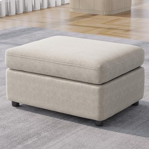 Miuuod Single Ottoman for Oversized Sectional Sofa for Living Room,Cozy Ottoman Small Space,Broad Seater & Convertible Sofa,Velvet Couche Stool,Beige - color: Beige, style: 1 Ottomans