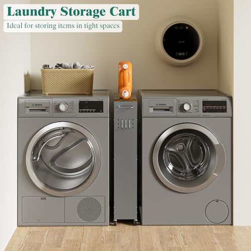 XYZLVSI Slim Storage Cart, Narrow Kitchen Rolling Cart for Small Spaces | 5.9" W skinny storage cart, 12.4" bottom metal utility cart with 360° swivel wheels for bathroom/laundry, slim shelf, Gray - size: 5.9IN-Gray