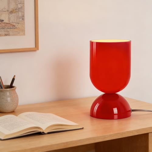 8.9" Dimmable Modern Glass Table Lamp, Glossy Red | Dome Base - color: Red