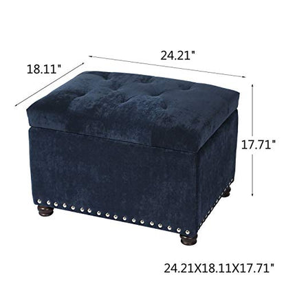 Adeco High End Classy Tufted Accents Rectangular Storage Bench Ottoman Footstool, Blue 24" * 17.5" * 17.7" - color: Royal Blue
