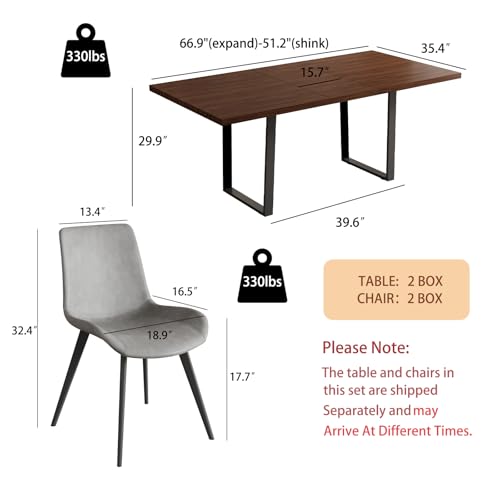 Mid-Century Extendable Dining Table Set, 51"-67", 6 Upholstered Chairs - color: Table + 6 Grey Chairs-b, size: 51"-67"