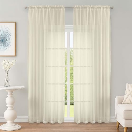 Cream Sheer Curtain 90 Inches Long 2 Panels Set, Solid Filmy Drapes for Living Room Bedroom, Elegant Window Voile Sheer Curtain Panels Drapes, 2 Pcs, Each 59" Wx90 L Inch - color: Cream, size: 59"W x 90"L (Pack of 2)