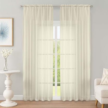 Cream Sheer Curtain 90 Inches Long 2 Panels Set, Solid Filmy Drapes for Living Room Bedroom, Elegant Window Voile Sheer Curtain Panels Drapes, 2 Pcs, Each 59" Wx90 L Inch - color: Cream, size: 59"W x 90"L (Pack of 2)
