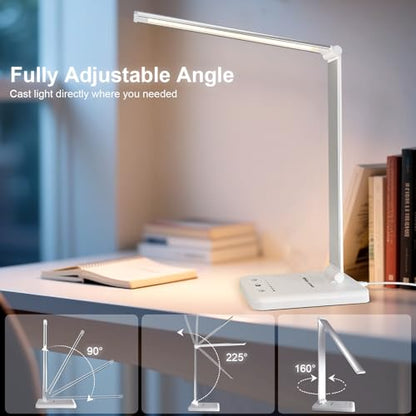 White crown LED Desk Lamp Dimmable Table Lamp Reading Lamp with USB Charging Port, 5 Lighting Modes, Sensitive Control, 30/60 Minutes Timer (White, First-Generation) - color: White, size: first-generation