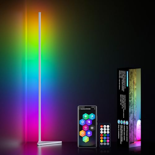 MIHEAL Corner Floor Lamp - Smart RGB LED Corner Lamp with App and Remote Control, 16 Million Colors & 68+ Scene, Music Sync, Timer Setting -for Living Rooms, Bedrooms, and Gaming Rooms - color: White, size: 1pcs