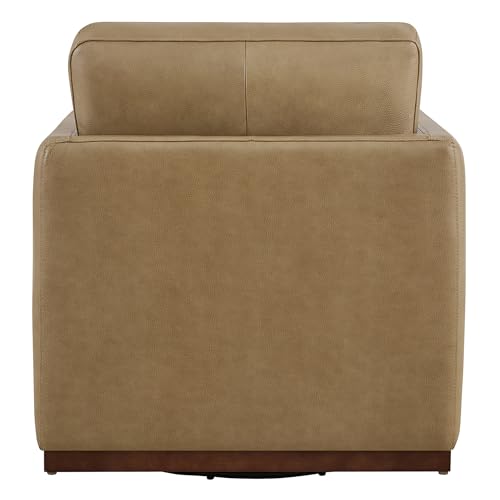 CHITA Genuine Leather Swivel Chair, Wood Frame, Fully Assembled, Mocha | Leather Arm Chair with 360° Swivel Solid Wood Base, Mid Century Modern Living Room Chair, 33"Dx30"Wx33"H, 300 Lb Capacity - color: Mocha
