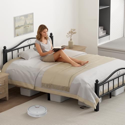 Metal Queen Bed Frame with Headboard | Noise-Free Design, Underbed Storage, Heavy Duty, No Box Spring Needed, Tool-Free Assembly - color: Queen -Black