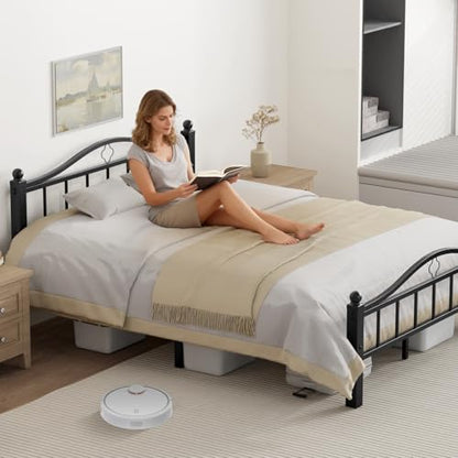 Metal Queen Bed Frame with Headboard | Noise-Free Design, Underbed Storage, Heavy Duty, No Box Spring Needed, Tool-Free Assembly - color: Queen -Black