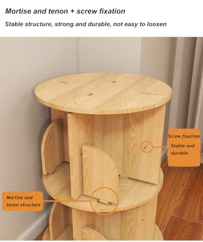 Bear Qiaqia 3-Tier Rotating Bookshelf, Wooden Spinning Bookcase | 360° Storage - color: 3 Tier