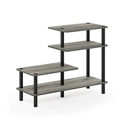 Furinno Turn-N-Tube 3-Tier Side Display Rack, French Oak Grey/Black | Tool-Free Open Frame Book Shelf, Accent Display Shelf, for Organization and Storage, Living Room, Garage, Home Office - color: French Oak Grey/Black, style: 4-Tiers, Side Ladder