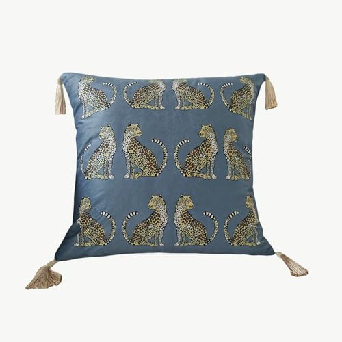 Square Decorative Throw Pillow Cover with Tassels Leopard Pattern Cushion Cover Luxury Style Soft Velvet Pillowcase for Sofa Couch Bedroom (18"x18",Grey) - color: Grey, size: 18" x 18" (Pack of 1)