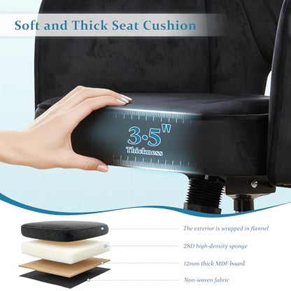 DurayLoly Velet Vanity Chair with Wheels & Shell Back | 360° Swivel Desk Chair,Adjustable Height,Stylish and Comfortable for Makeup, Work & Relaxation,Black - color: Black