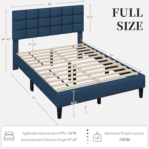 Yaheetech Full Size Upholstered Tufted Bed Frame with Headboard, Navy Blue | Sturdy engineered wood frame with linen fabric upholstery features a soft tufted headboard for easy assembly and support - color: Navy Blue, size: Full