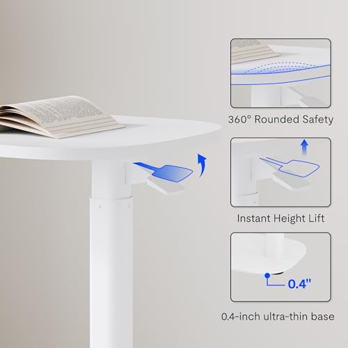 FLEXISPOT 24''Adjustable C Table Gas Spring Mobile Side End Table | Adjustable C table with Wheels, Bedside table for sofa and couch. Laptop Rolling Cart TV Tray, 23.6" W x 13.8" D,White - color: White, size: 24x14