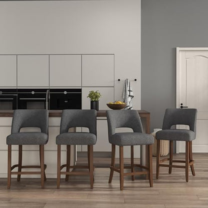 VKNOW Bar Stools Set of 4, 26" Fabric Counter Height Bar Stools, Charcoal | Modern Upholstered Counter Stools with Rubberwood Legs for Kitchen Island Dining Room Bar - color: Charcoal, size: Set of 4