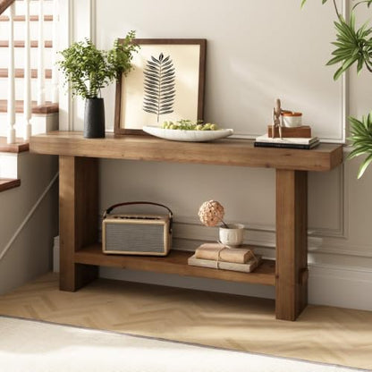 63" Solid Wood Console Table with Thickened Tabletop and Legs | Long Farmhouse Entryway Table, Narrow Behind Couch Skinny Rustic Sofa Table, for Living Room, Hallway, Entry