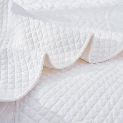 MarCielo 100% Cotton Quilt Set - 3-Piece Embroidered Farmhouse Bedspread & Shams, All-Season Breathable Bedding (Bright White,Queen) - color: Bright White, size: Queen (98" x 90")
