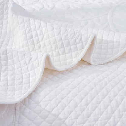 MarCielo 100% Cotton Quilt Set - 3-Piece Embroidered Farmhouse Bedspread & Shams, All-Season Breathable Bedding (Bright White,Queen) - color: Bright White, size: Queen (98" x 90")