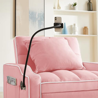 Eafurn Velvet Convertible Sleeper Chair Bed with USB Port & Phone Holder, 3-in-1 Pull Out Sofa Bed Chair, Multi-Functional Chair Bed with Adjustable Backrest & Side Pockets - color: Pink 33.85"