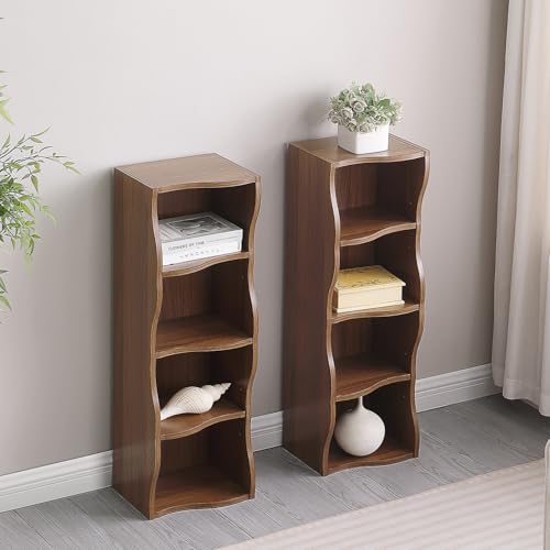 Tall Narrow Bookshelf, 8-Tier Tall Skinny Shelf with Adjustable Shelves, Narrow Bookcase for Small Spaces, 70.87" Slim Bookshelf for Home Office, Easy to Assemble, Walnut - color: A-walnut