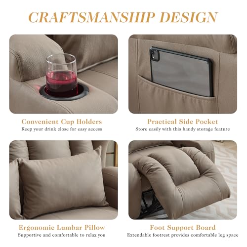 Loveseat Recliner Sofa,RV Wall Hugger Recliners with Console,Reclining Loveseat Sofa Recliner with Cup Holders/Lumbar Pillows for Small Spaces,RV Furniture (Khaki,66" 2-Seater) - color: Khaki, size: 66" 2-Seater