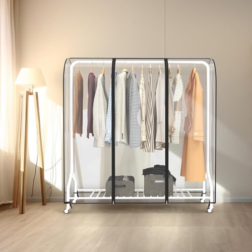 Zilink Clear Garment Rack Cover Garment Bags Fur Coat Storage Bag 60 in | Waterproof, Dustproof, Breathable, 2 Durable Zippers, Clothes Rack Cover Wardrobe Cover for Garment Rack (Rack Not Included) - size: 60"L x 20"W x 60"H - Clear