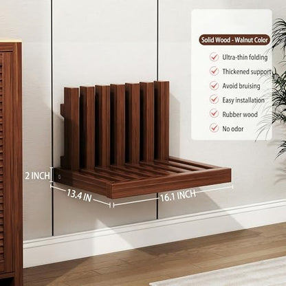Solid Wood Wall-Mounted Bedside Shelf, Foldable Floating Narrow Table, Creative Slatted Design for Bedroom (Walnut) - color: Walnut