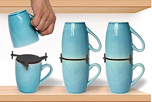 Mug Stackers for Kitchen Cabinets, Coffee Cup Stacker 6-Pack, Black | Stack Glasses, Gadgets, Individual Stackable Disc, Organize Drinkware in Cupboards, Rv Drinkware Storage - color: Black