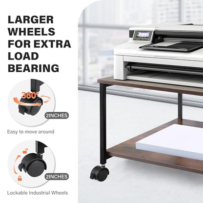 EMERIT Printer Stand,19.5''x19.5''x12.8'' 2 Tier Large Printer Laser Table Heavy Duty Rolling Printer Cart with Wheels for Home Office -100 LBS Each Tier - color: Wood, size: 2-Tier